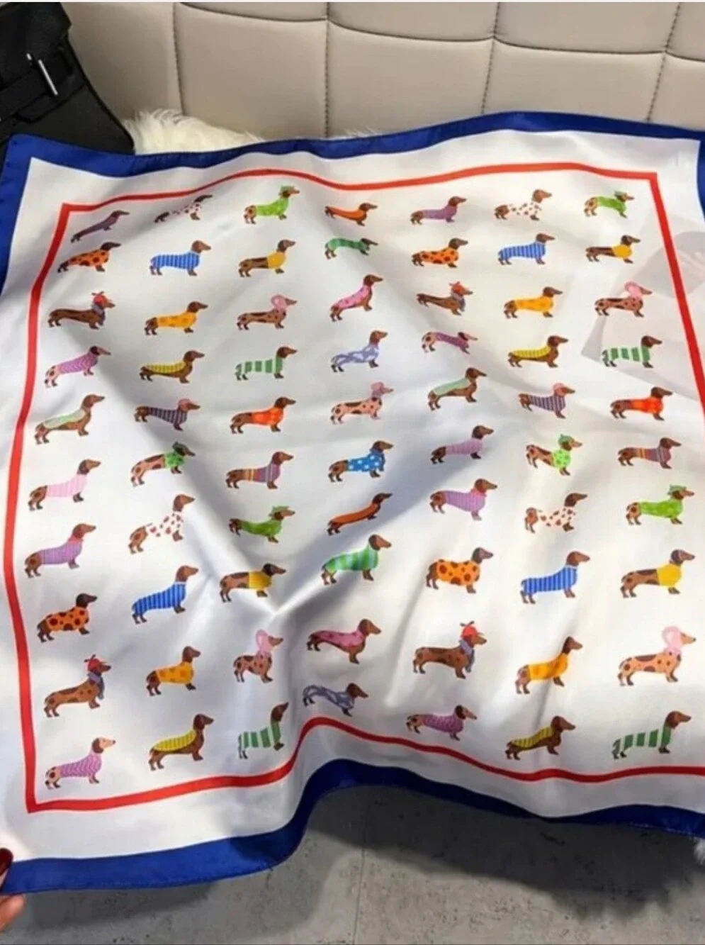 Silk-feel  Dachshund Print Pet Scarf in Multicolor Head & Neck Scarf